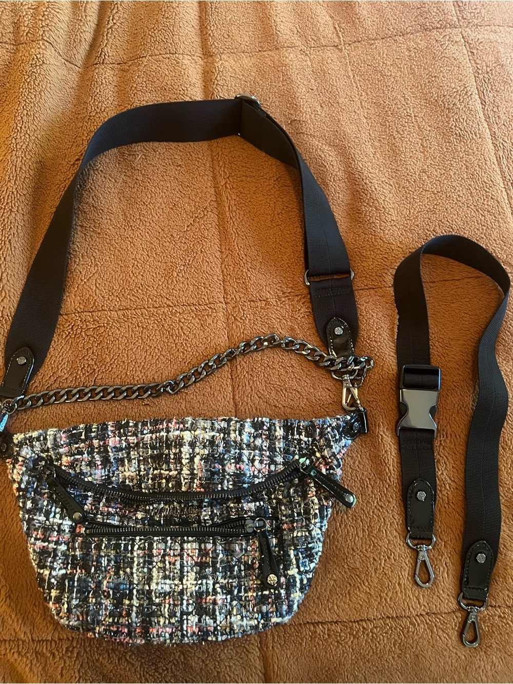 MZ Wallace midnight sparkle tweed boucle small Crosby sling - Picture 4 of 15